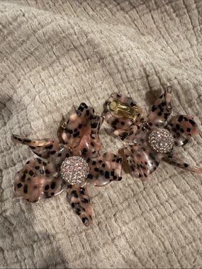 Lele Sedoughi LLeopard Print Resin Flower Clip-On Earrings with Sparkle Center